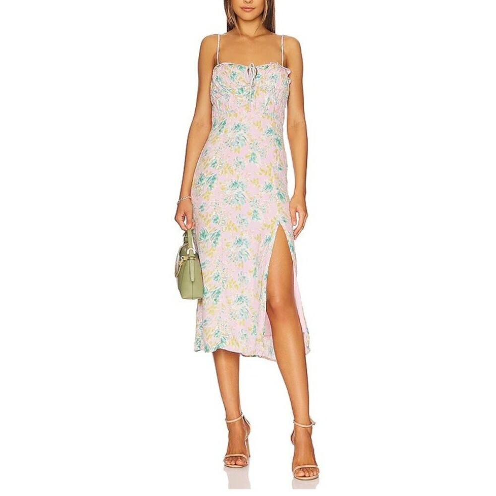 ASTR The Label Dress SZ Medium NEW Verana Floral Midi Ruched Cottage Boho NWOT
